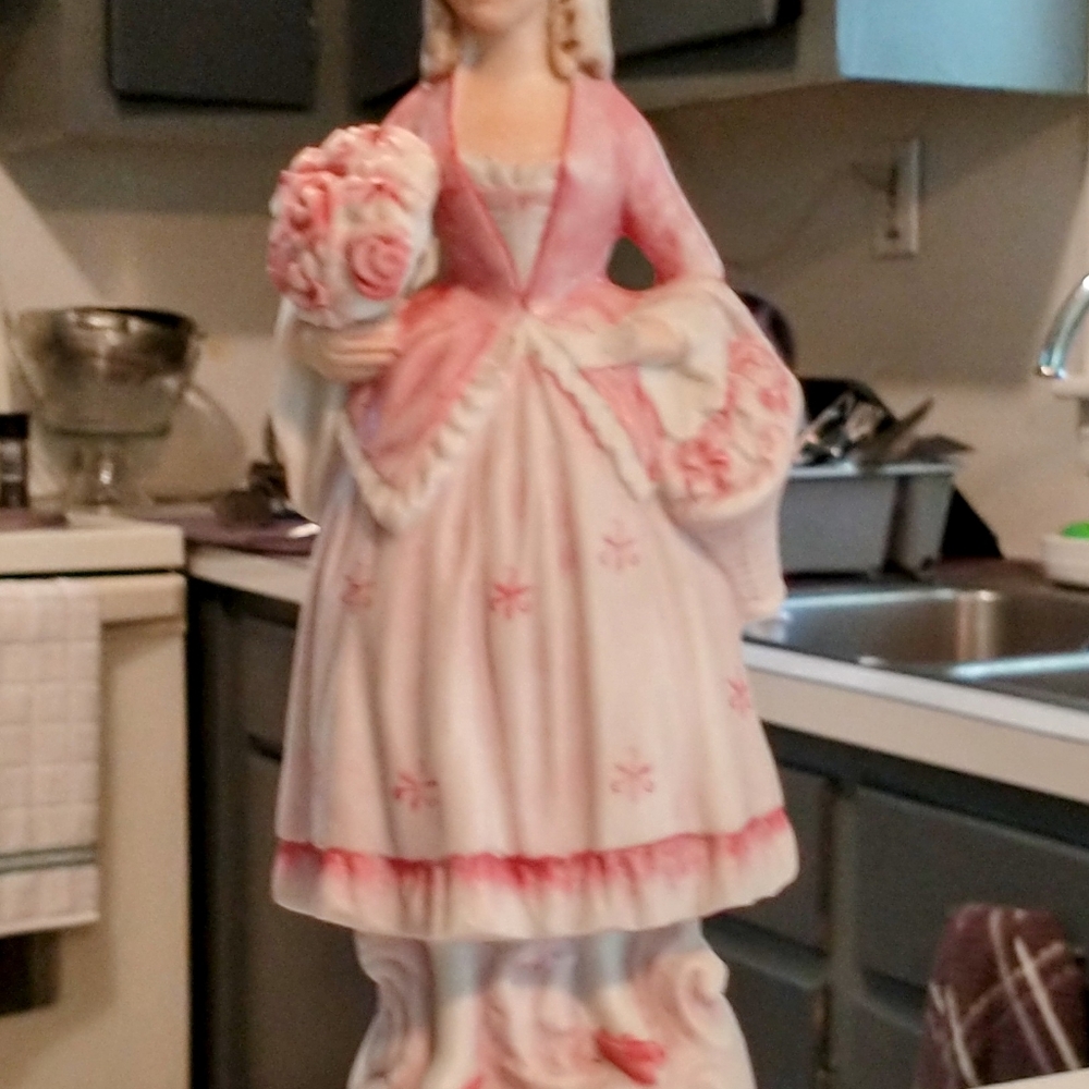 Vintage pink bisque Victorian Lady table lamp
